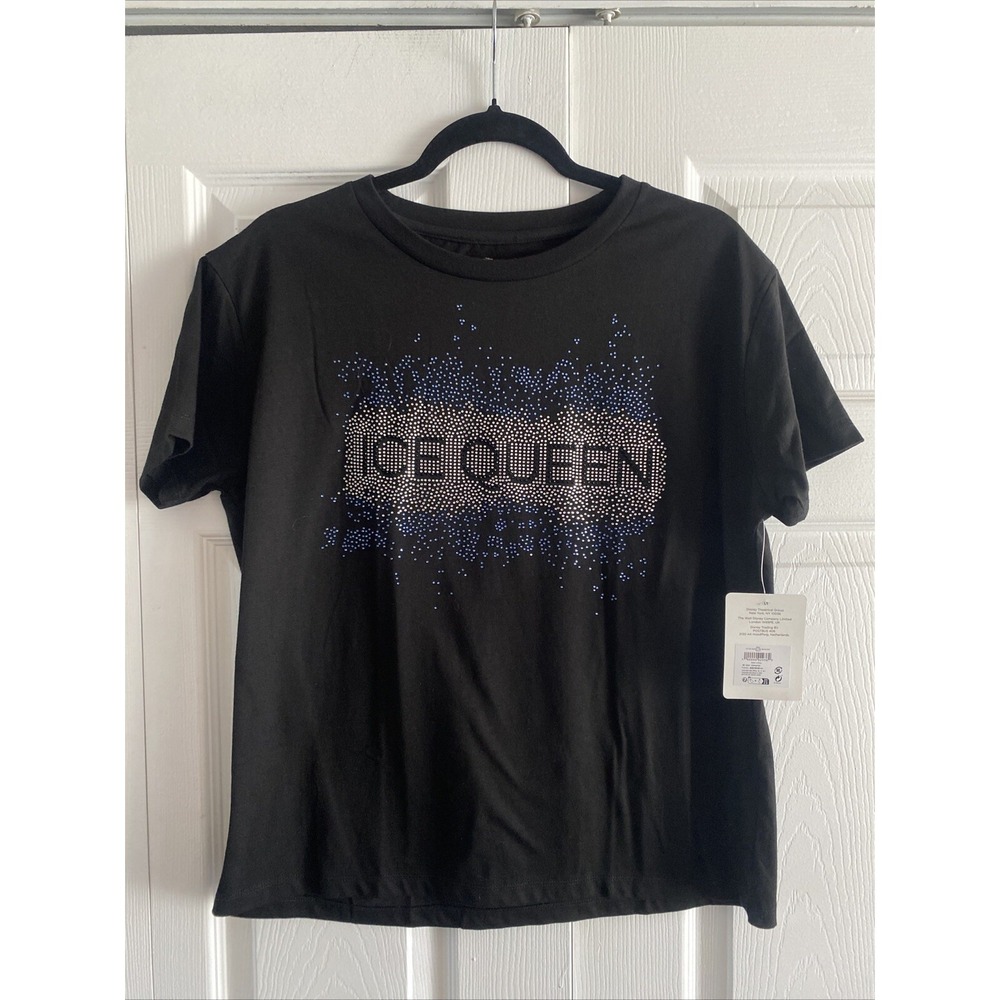 Disney Frozen Broadway Ice Queen Graphic Tee Womens Size S Black Rhinestone NEW